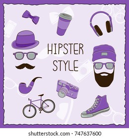 Hipster style hand drawn icon set. Vector illustration.