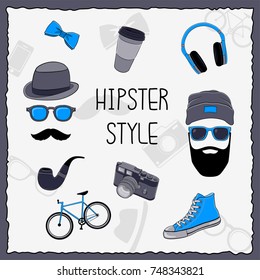 Hipster style hand drawn icon set. Vector illustration.