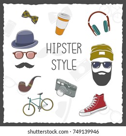 Hipster style hand drawn icon set. Vector illustration.
