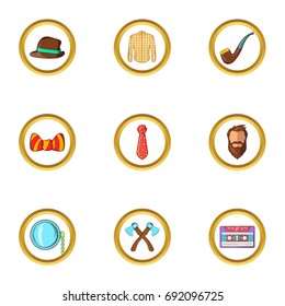 Hipster style icon set. Cartoon set of 9 hipster style vector icons for web isolated on white background