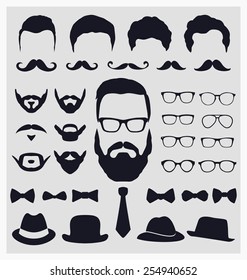 Hipster style icon set - Mustache, glasses, hats collection