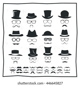 Hipster style icon set - Mustache, glasses, hats collection.