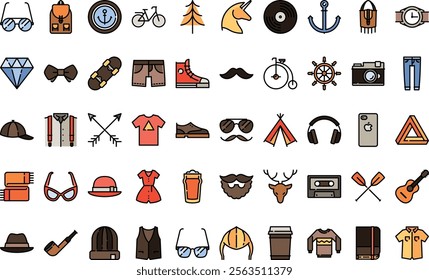 Hipster style icons High-Quality Vector Icons Collection with Editable Stroke. Ideal for Professional and Creative Projects.