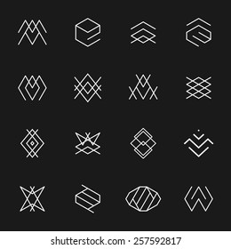 Hipster style icons, labels for logo design. Abstract geometric pattern shapes template, possible deconstruction. 