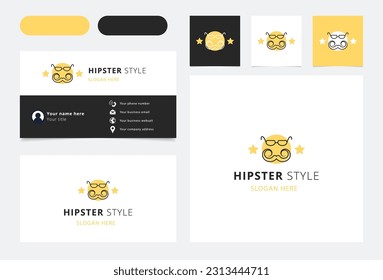 Hipster style logo design with editable slogan. Branding book and business card template.