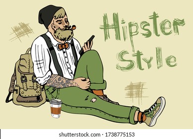 Hipster style. Man  with hipster accessories