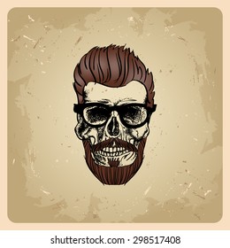 hipster style man skull on the vintage background