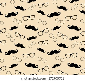 Hipster style pattern, glasses and mustaches. vector illustration background