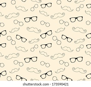 Hipster style pattern, glasses and mustaches. vector illustration background