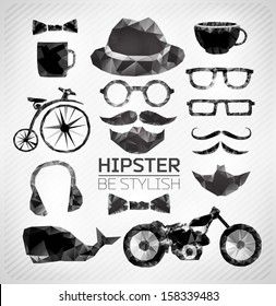 Hipster  style poligonal elements, icons and labels can be used for  retro vintage  website, info-graphics