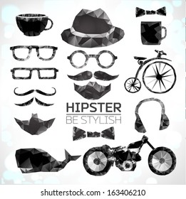Hipster  style polygonal elements, icons and labels can be used for  retro vintage  website, info-graphics, banner