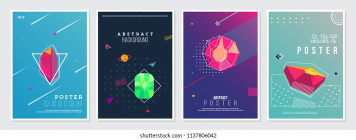 Conjunto de diseño de afiches estilo hipster. Elementos retro coloridos aislados, texto creativo sobre fondo abstracto. ideal para fiestas, web, publicidad, promoción, saludo, banner.