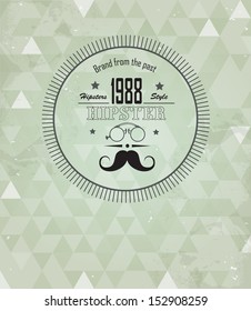Hipster style. Retro design. Hipster background made of triangles. Square composition with geometric color flow effect. Color wheel with hipster theme label. Mustache.