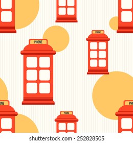 Hipster style seamless pattern with red phone booth. Flat illustration