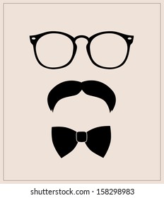  Hipster style set bowtie, glasses and mustaches. vector abstract illustration background 