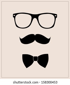 Hipster style set bowtie, glasses and mustaches. vector abstract illustration background