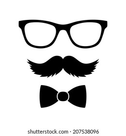 Hipster Style Set Bowtie, Glasses and Mustaches. Vector illustration