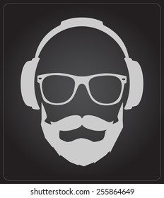 Hipster style set, glasses, mustaches, headphones abstract illustration background. vector flat template