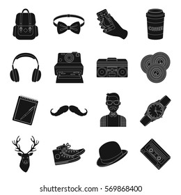 Hipster style set icons in black style. Big collection of hipster style vector symbol stock illustration