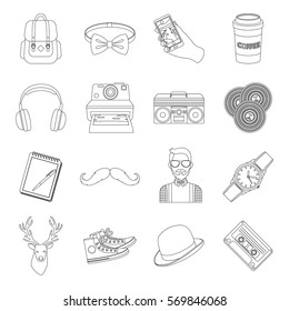 Hipster style set icons in outline style. Big collection of hipster style vector symbol stock illustration