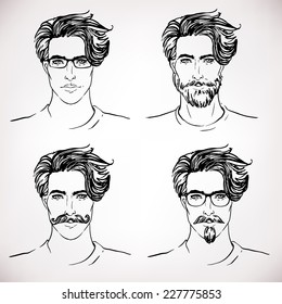 Hipster Style: trendy fashion men. Sketch character set Vector illustration.