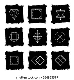 Hipster style. Trendy hipster retro backgrounds and logotypes. Line Geometric Hipster Symbols for Logotype Design. Abstract Modern Vector Signs Collection for Banner, Poster, Placard or Card Design.