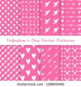 
Hipster Style Valentine's Day Vector Patterns in Pink and White Hearts and Arrows. Cute Boho Backgrounds. Repeating Pattern Swatches Included.