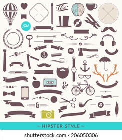 Hipster style vector set - simple silhouette design elements