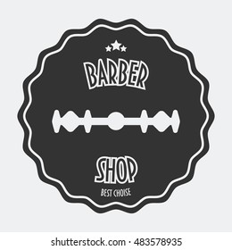 Hipster styled label for Barbershop with barbers blade silhouette, stars and typographic text "Barber Shop" would be great as badge, print, stamp. This Barbershop label is also good as a sign or logo
