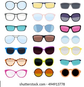 Hipster Summer Sunglasses Fashion Glasses Collection Isolated on White Vector Illustration EPS10