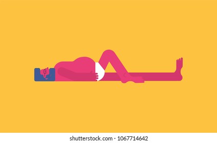 Hipster is sunbathing on beach. Yellow sand. Summer illustration