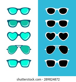 Hipster sunglasses set. Flat glasses illustration