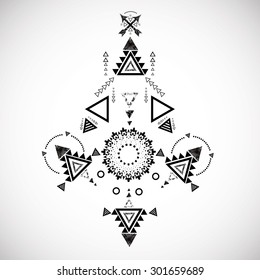 Hipster Symbol isolated on White Background. Aztec Style Design. Traditional Asian Mandalas