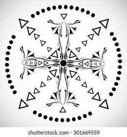 Hipster Symbol isolated on White Background. Aztec Style Design. Traditional Asian Mandalas.