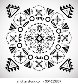 Hipster Symbol isolated on White Background. Aztec Style Design. Traditional Asian Mandalas. Grunge Tribal Tattoo Element.