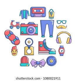 Hipster symbols icons set. Cartoon illustration of 16 hipster symbols vector icons for web