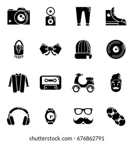 Hipster symbols icons set. Simple illustration of 16 hipster symbols vector icons for web