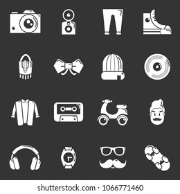 Hipster symbols icons set vector white isolated on grey background 