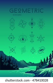 Hipster symbols set. Linear design elements. Set of triangle shapes, line graphic.