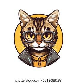 Dibujo de mano de diseño de icono de mascota de gato de Hipster Tabby