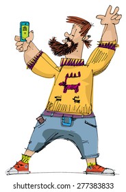 hipster taking selfie - cartoon