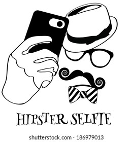 Hipster taking a selfie icon. EPS 10 vector, grouped for easy editing. No open shapes or paths.
