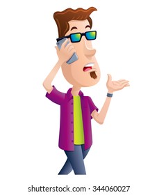 Hipster Talking On His Cell Phone