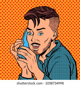 hipster talking on the phone. Pop art retro vector illustration comic cartoon vintage kitsch