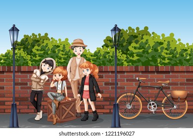 Hipster teenage in urban town illustration