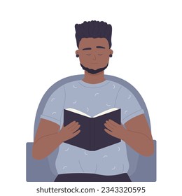 Hipster teenager reading book. School homework, book lover, interesting story vector illustration