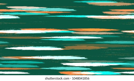 Hipster Texture with Strokes and Stripes. Paintbrush Lines Seamless Pattern. Dyed Stripes in Watercolor Style. Cloth, Linen, Textile Print Design Pattern.