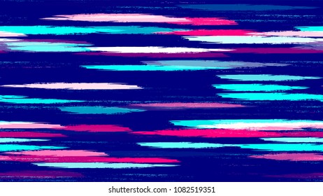 Hipster Texture with Strokes and Stripes. Paintbrush Lines Seamless Pattern. Dyed Stripes in Watercolor Style. Packaging, Fabric Print Design Pattern.