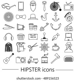 hipster theme and culture set of outline vector icons eps10