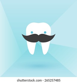 Hipster tooth with mustache. Low poly background